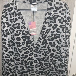 Serra Oversized Blazer in Gray, Black & White Leopard Print - Size XL